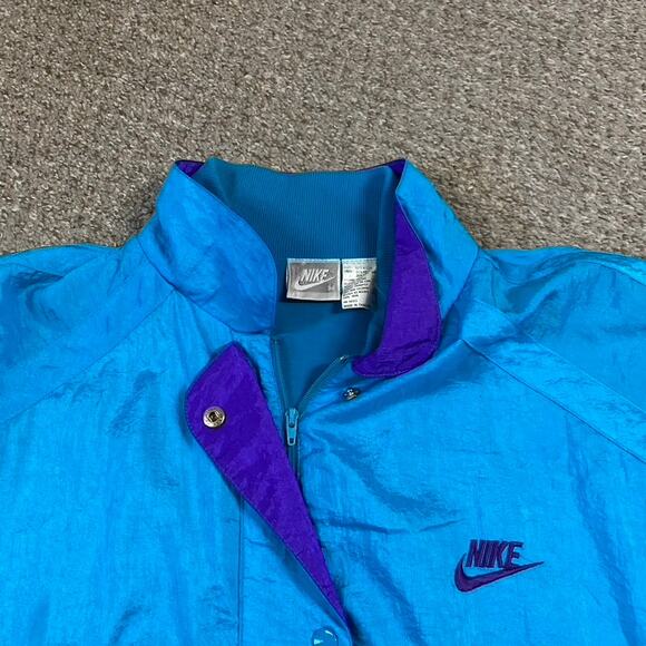 VTG Nike Jacket Womens M Windbreaker Aqua Blue 90s Grey Tag Nylon Retro - Picture 3 of 7